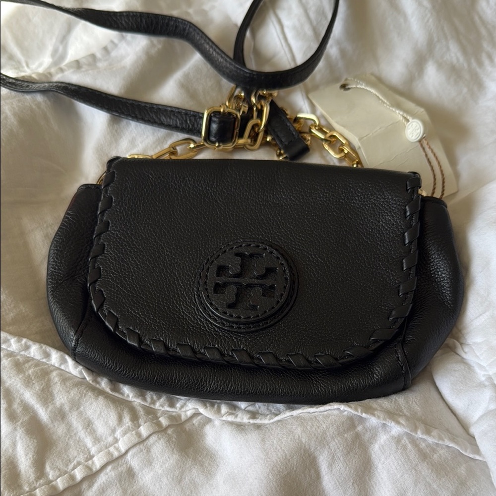Tory Burch Black and Gold Crossbody Bag with Chain Strap